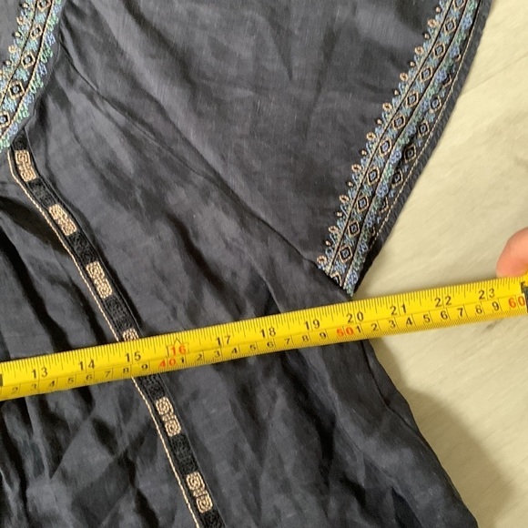 Zara‎ Denim Peasant Embroidered Floral Linen Blend Top Blouse Size Xs - Picture 11 of 14